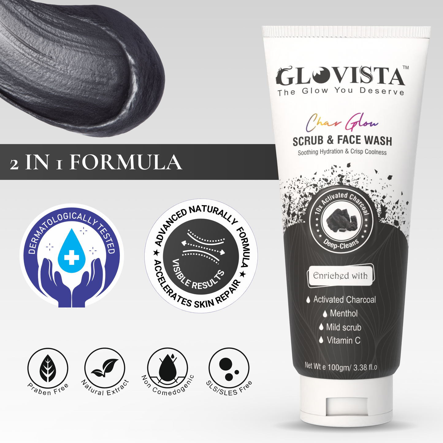 Char Glow - Scrub & Face Wash 100gm