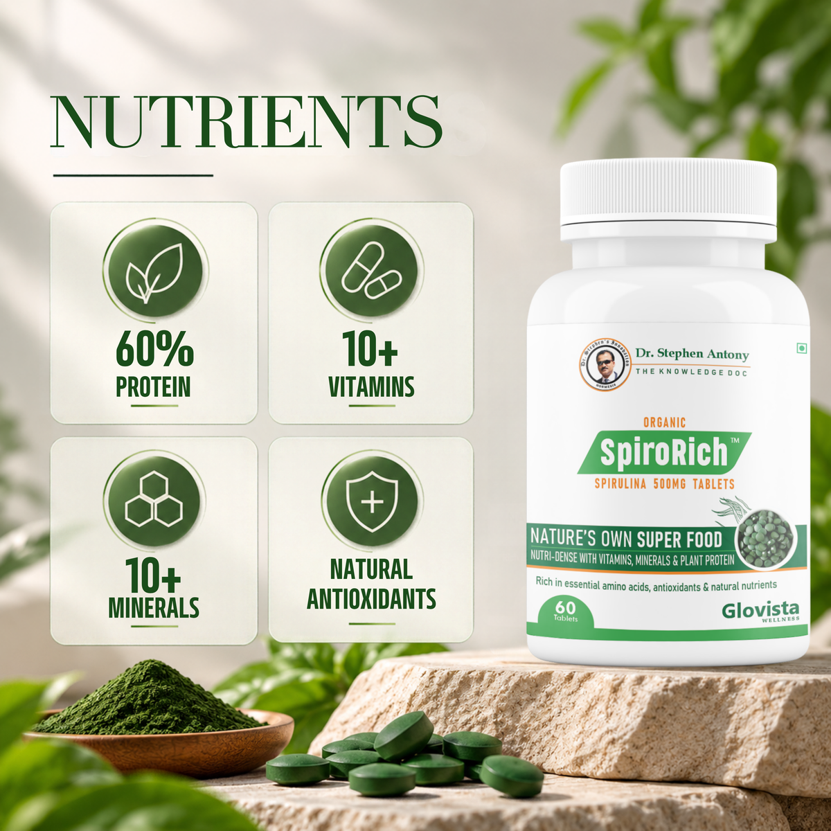Spiro Rich -  Blue Green Algae Spirulina Tablets 500 mg