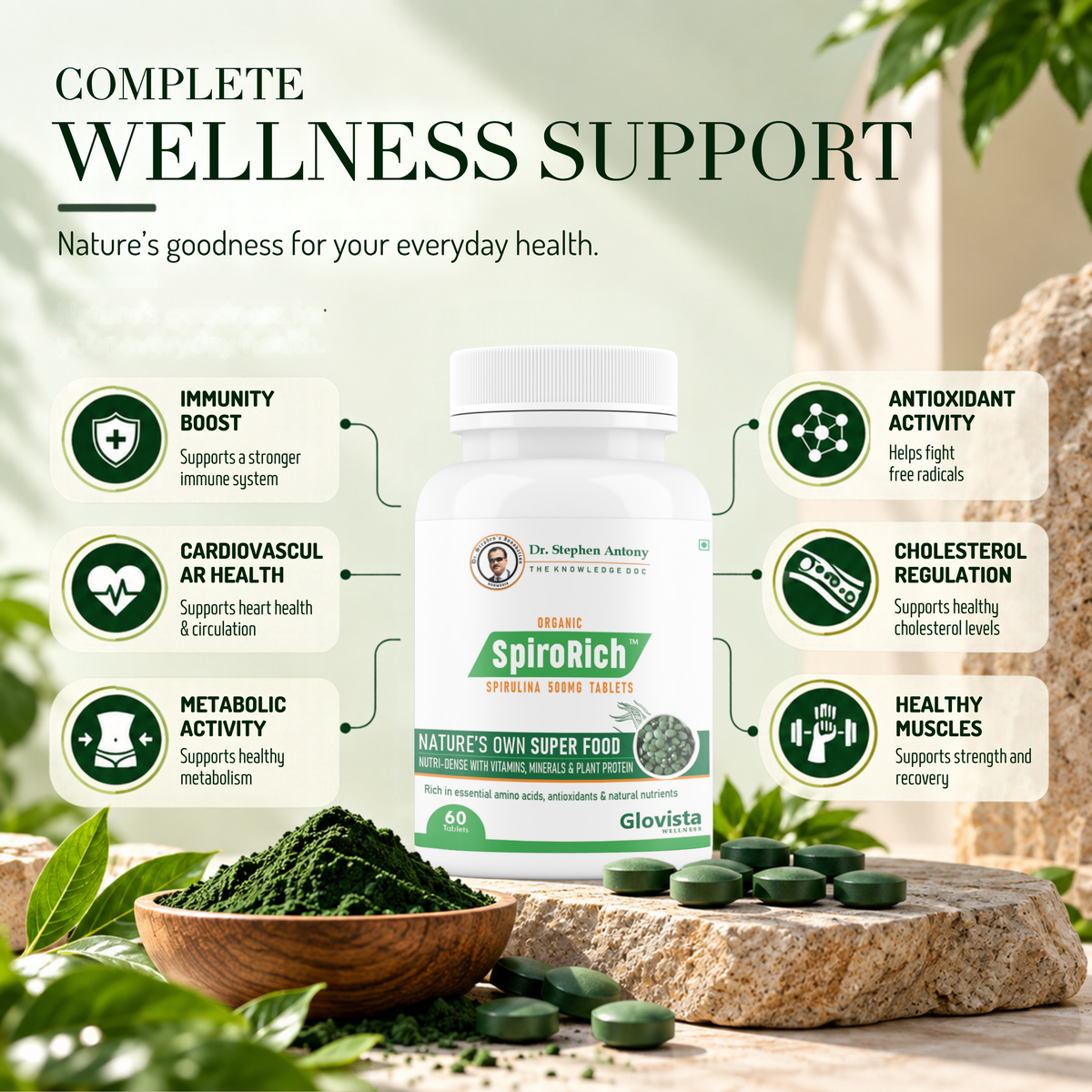 Spiro Rich -  Blue Green Algae Spirulina Tablets 500 mg
