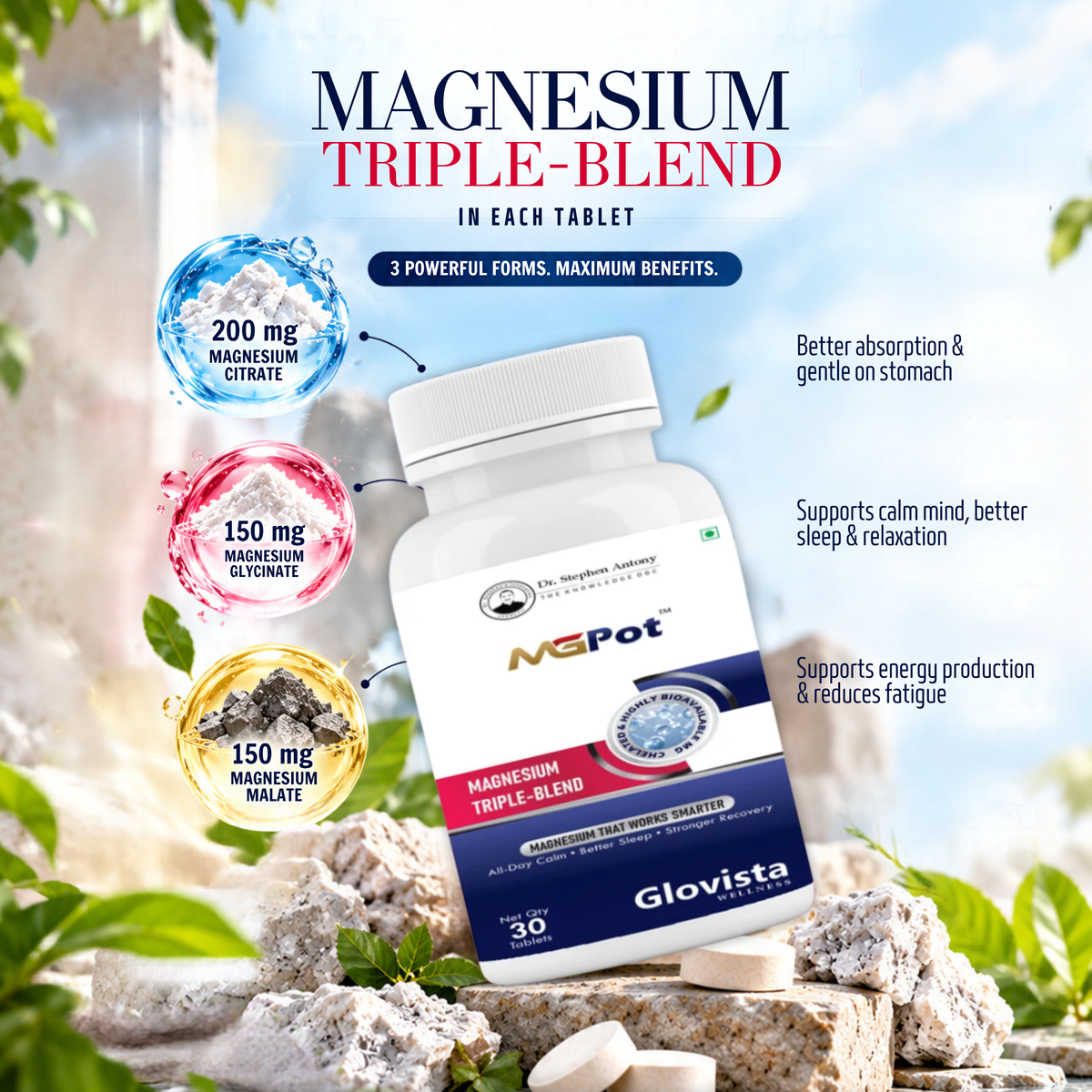 MGPot – Magnesium Triple Blend Tablets 1000 mg – 30 Tablets
