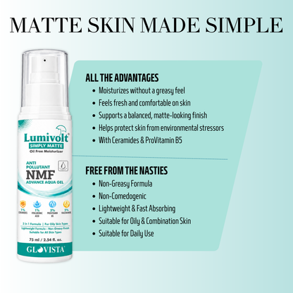 Lumivolt Simply Matte NMF Aqua Gel with 5% Niacinamide - 3 in 1 Formula for Oily Skin - 75ml