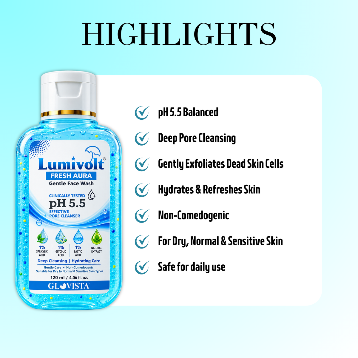 Lumivolt Fresh Aura Gentle Face Wash - pH 5.5 - 120m