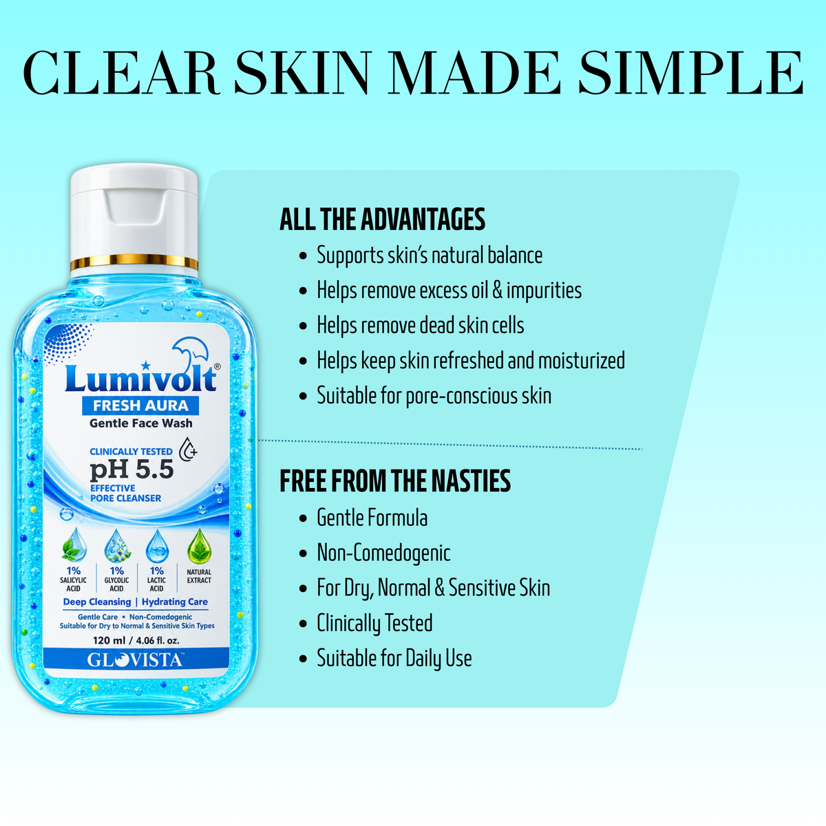 Lumivolt Fresh Aura Gentle Face Wash - pH 5.5 - 120m