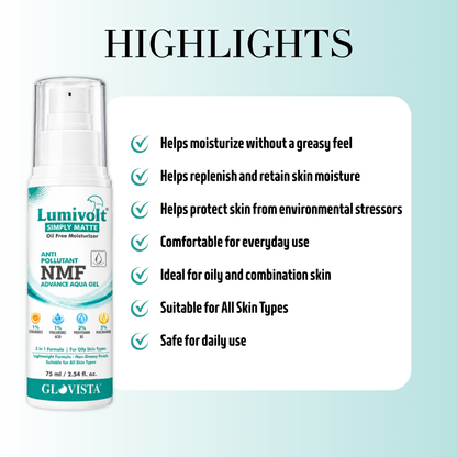 Lumivolt Simply Matte NMF Aqua Gel with 5% Niacinamide - 3 in 1 Formula for Oily Skin - 75ml
