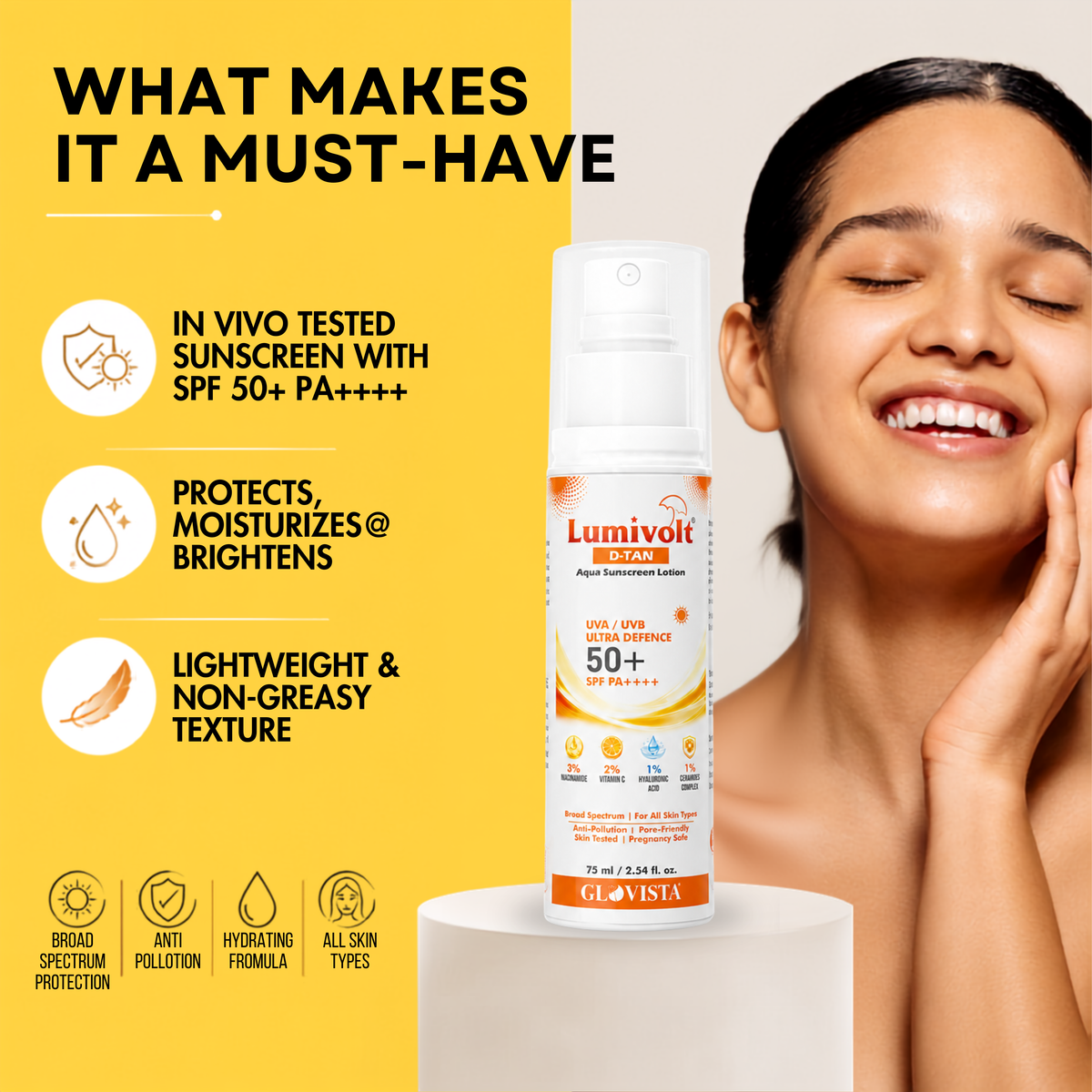 Lumivolt D-Tan Aqua Sunscreen Lotion SPF 50+ PA++++ - 75ml