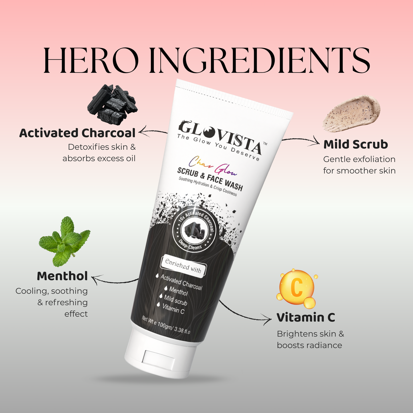 Char Glow - Scrub & Face Wash 100gm