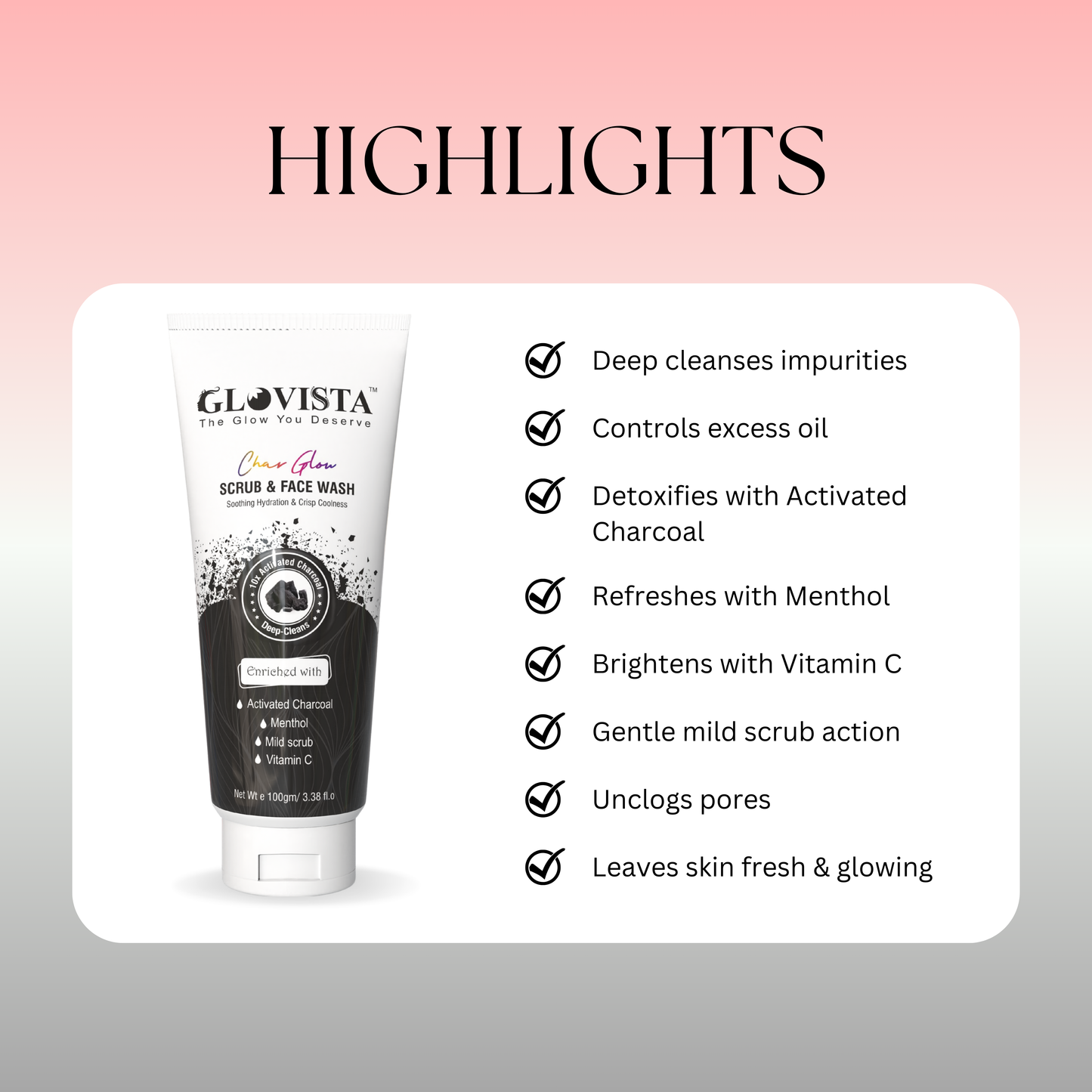 Char Glow - Scrub & Face Wash 100gm