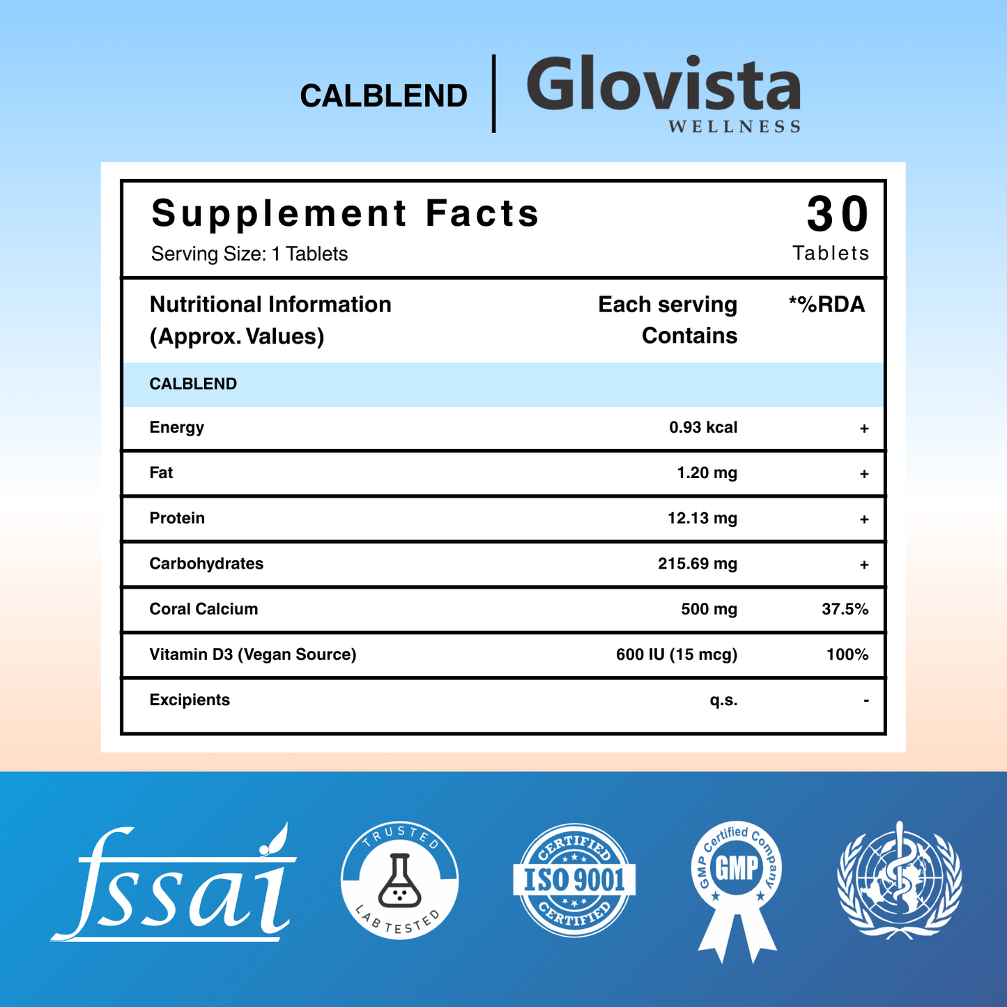 Calblend – Coral Calcium + Vitamin D3 Chewable Calcium Tablets – 30 Chewable Tablets