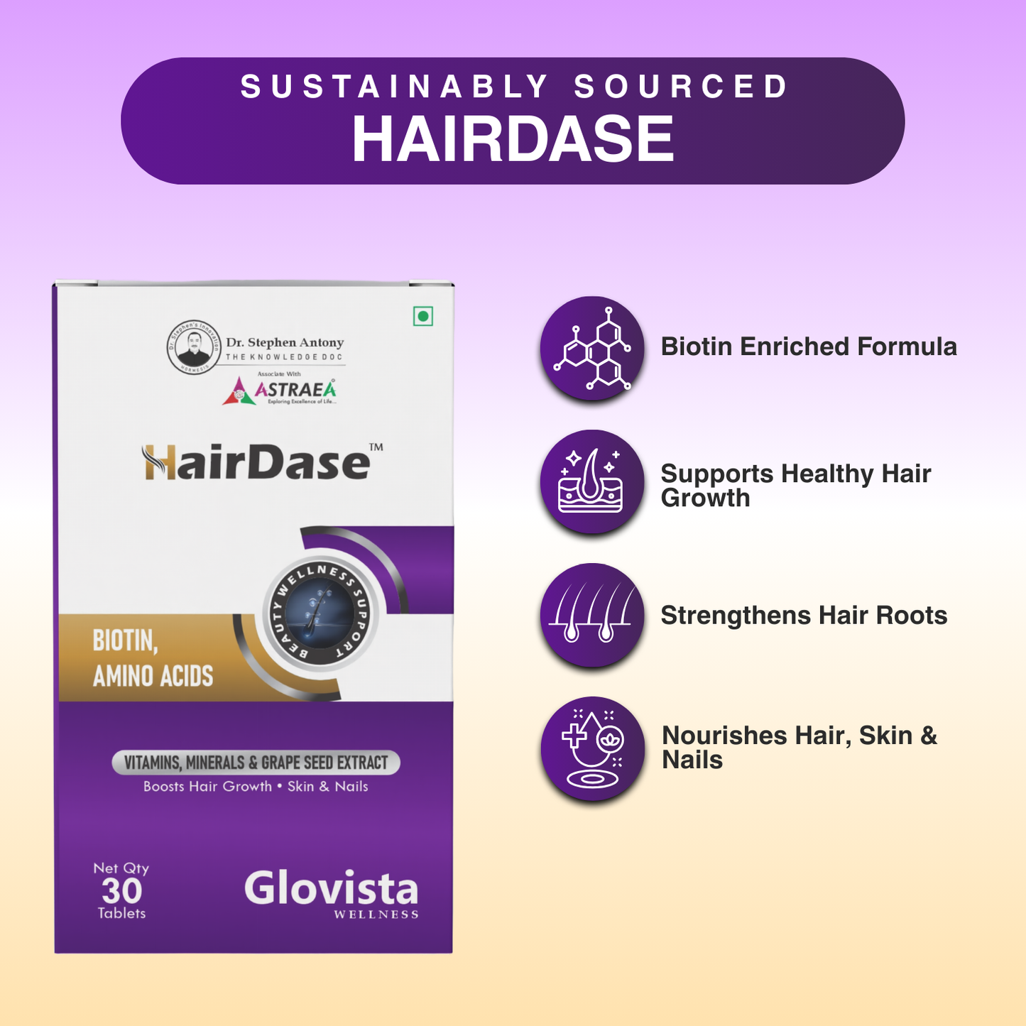 HairDase – Biotin + Multivitamin Hair Growth Support Tablets – 30 Tablets