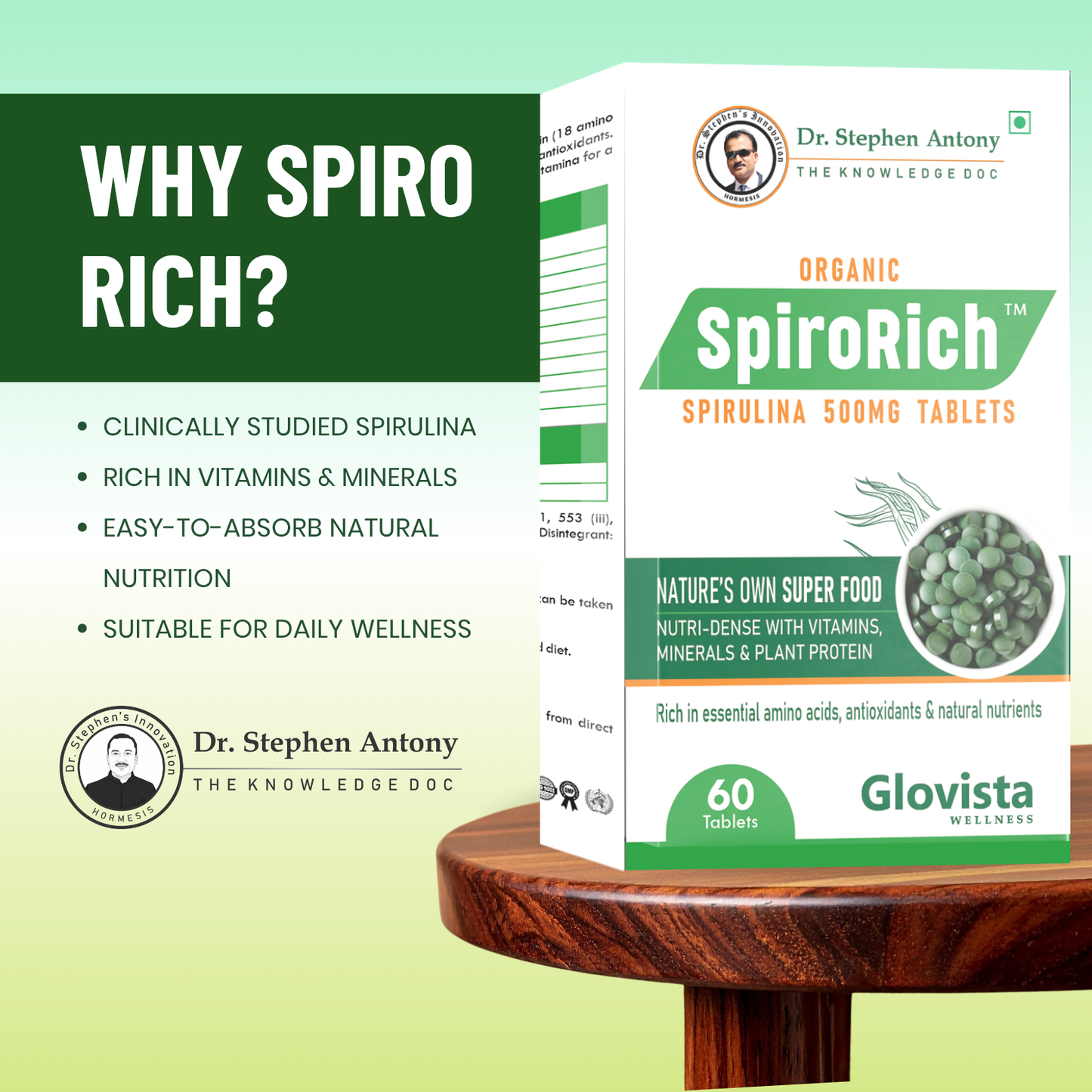 Spiro Rich -  Blue Green Algae Spirulina Tablets 500 mg