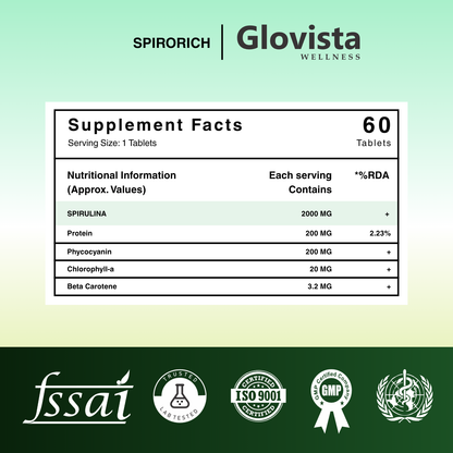 Spiro Rich -  Blue Green Algae Spirulina Tablets 500 mg